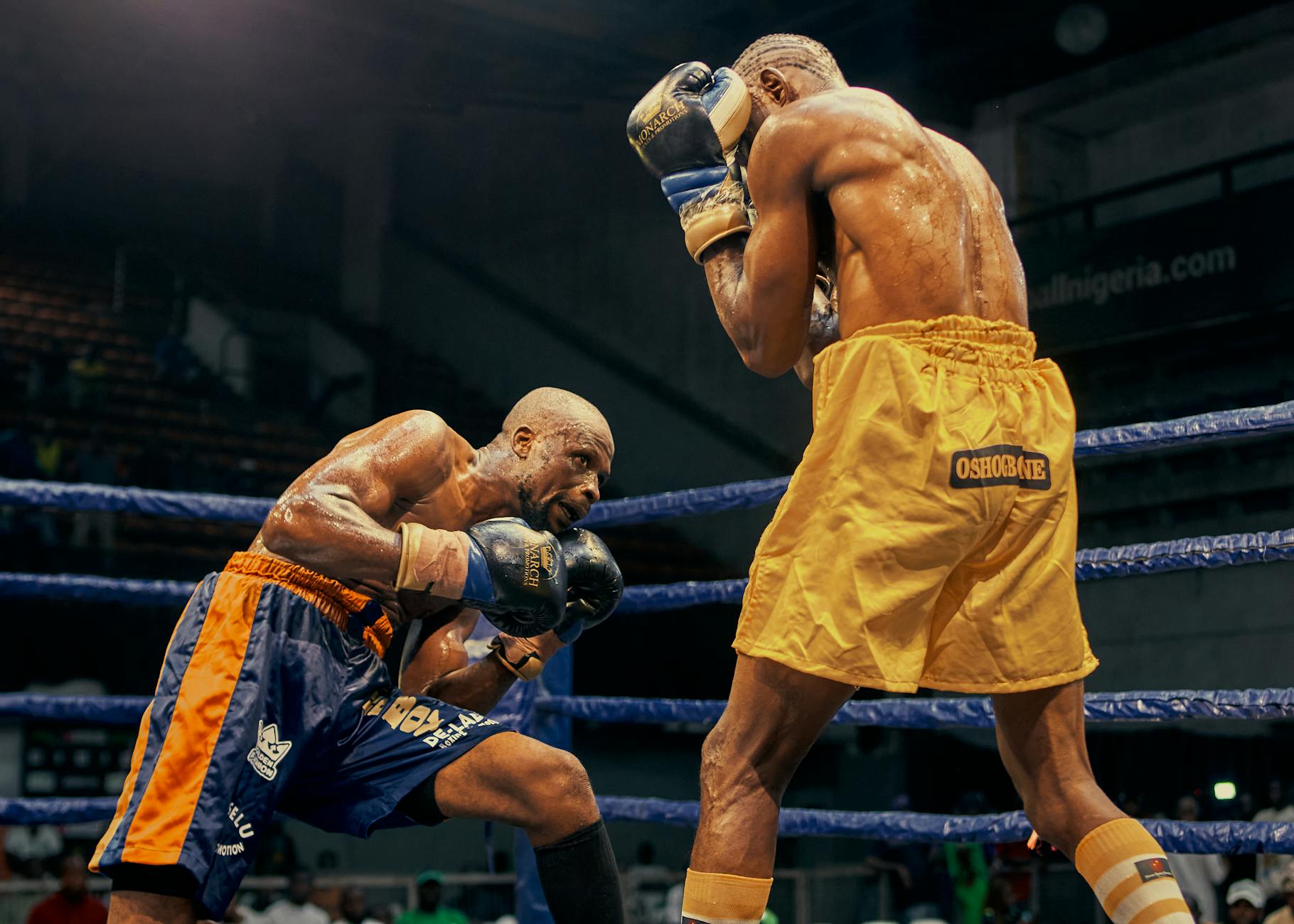 intense boxing match in lagos arena